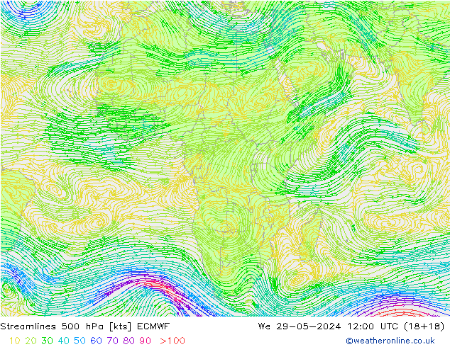 Ligne de courant 500 hPa ECMWF mer 29.05.2024 12 UTC