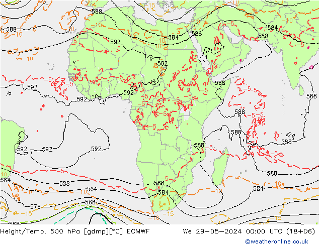 Géop./Temp. 500 hPa ECMWF mer 29.05.2024 00 UTC