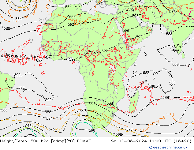 Yükseklik/Sıc. 500 hPa ECMWF Cts 01.06.2024 12 UTC