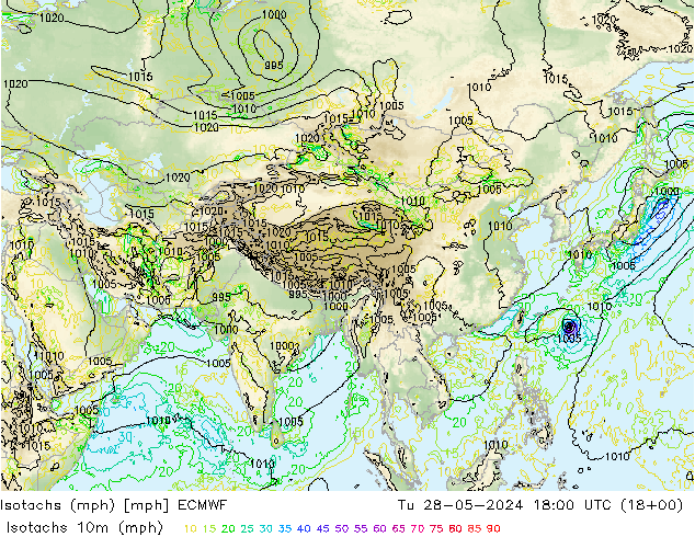 Isotaca (mph) ECMWF mar 28.05.2024 18 UTC