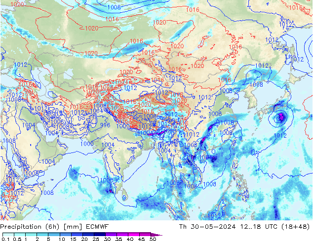 Z500/Rain (+SLP)/Z850 ECMWF jeu 30.05.2024 18 UTC