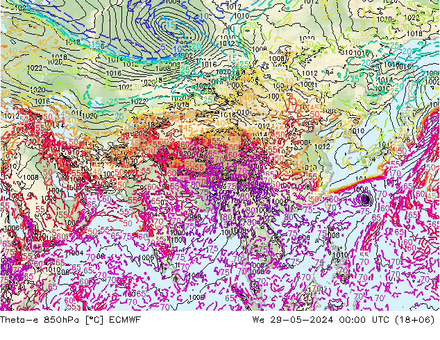 Theta-e 850hPa ECMWF We 29.05.2024 00 UTC