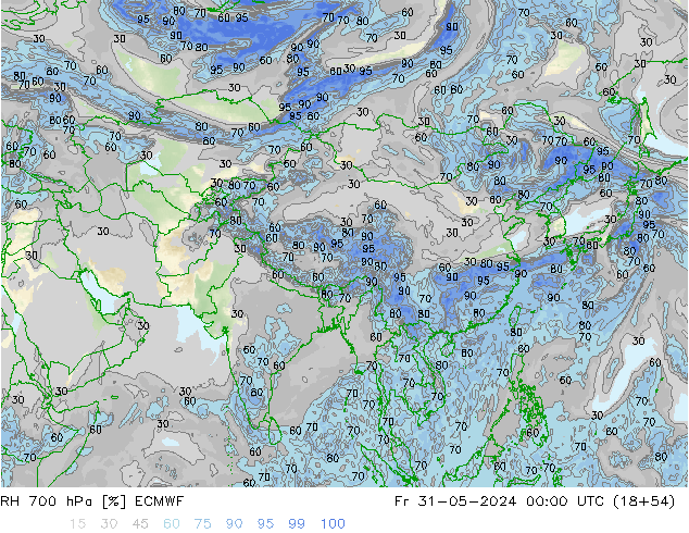 RH 700 hPa ECMWF Pá 31.05.2024 00 UTC