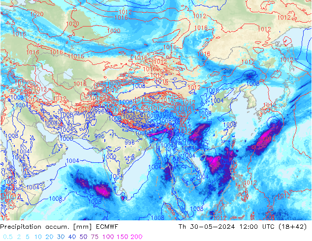 Precipitation accum. ECMWF czw. 30.05.2024 12 UTC