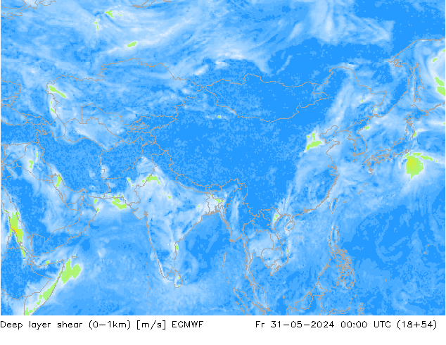 Deep layer shear (0-1km) ECMWF  31.05.2024 00 UTC