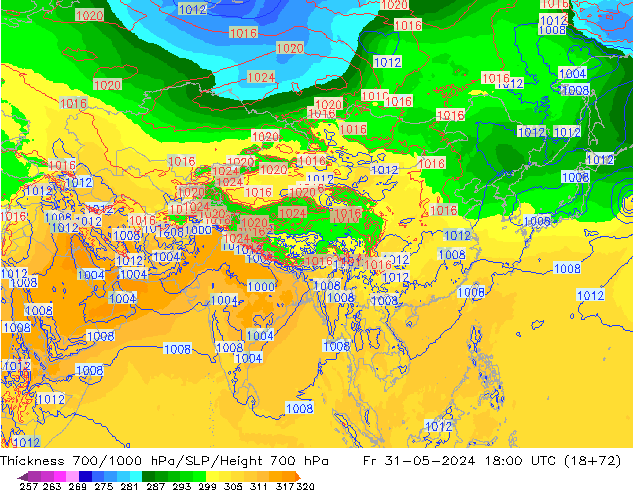 Thck 700-1000 hPa ECMWF Pá 31.05.2024 18 UTC