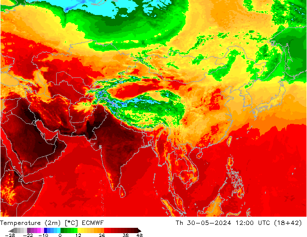 Temperatura (2m) ECMWF jue 30.05.2024 12 UTC