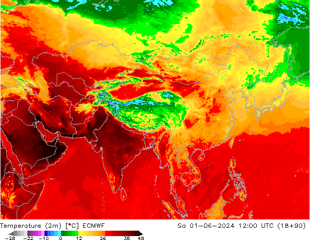 карта температуры ECMWF сб 01.06.2024 12 UTC