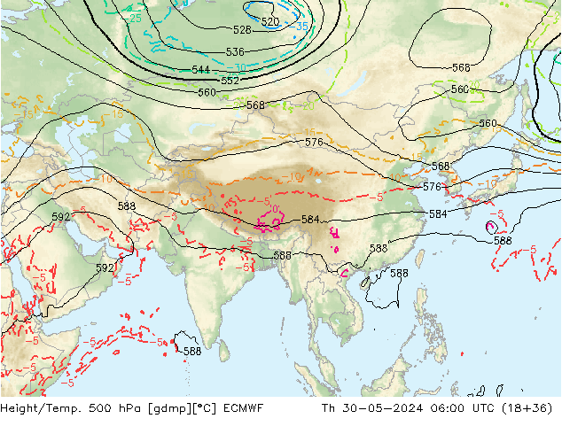 Z500/Rain (+SLP)/Z850 ECMWF gio 30.05.2024 06 UTC