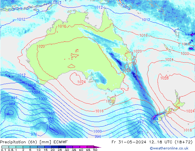 Precipitation (6h) ECMWF Pá 31.05.2024 18 UTC