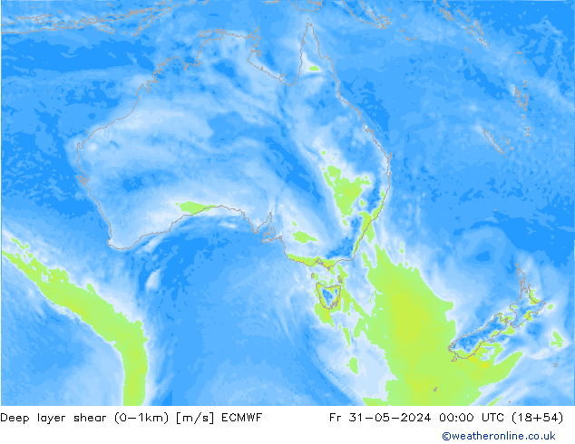 Deep layer shear (0-1km) ECMWF pt. 31.05.2024 00 UTC