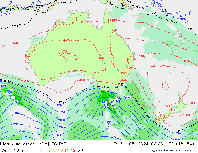 yüksek rüzgarlı alanlar ECMWF Cu 31.05.2024 00 UTC