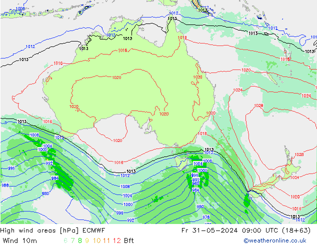 High wind areas ECMWF Fr 31.05.2024 09 UTC
