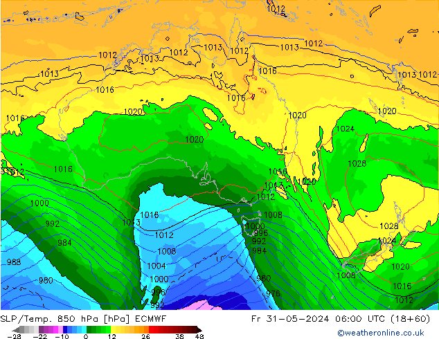 SLP/Temp. 850 hPa ECMWF Sex 31.05.2024 06 UTC