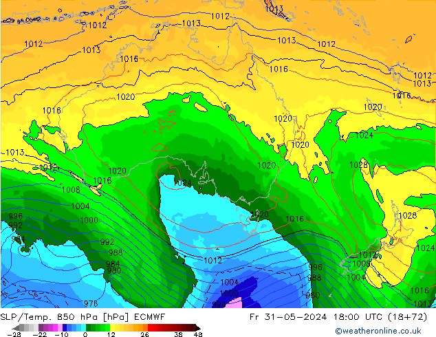 SLP/Temp. 850 hPa ECMWF ven 31.05.2024 18 UTC