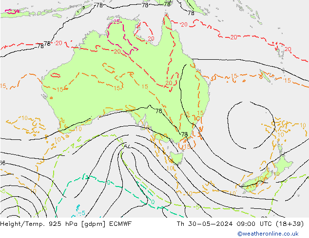Hoogte/Temp. 925 hPa ECMWF do 30.05.2024 09 UTC