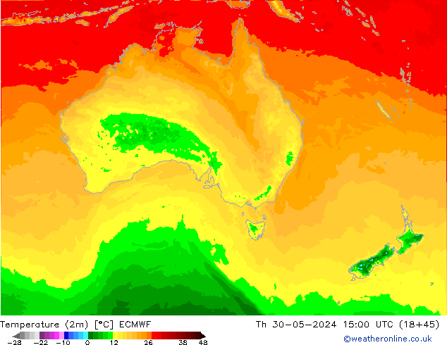 карта температуры ECMWF чт 30.05.2024 15 UTC