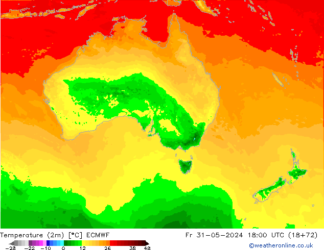Temperature (2m) ECMWF Fr 31.05.2024 18 UTC