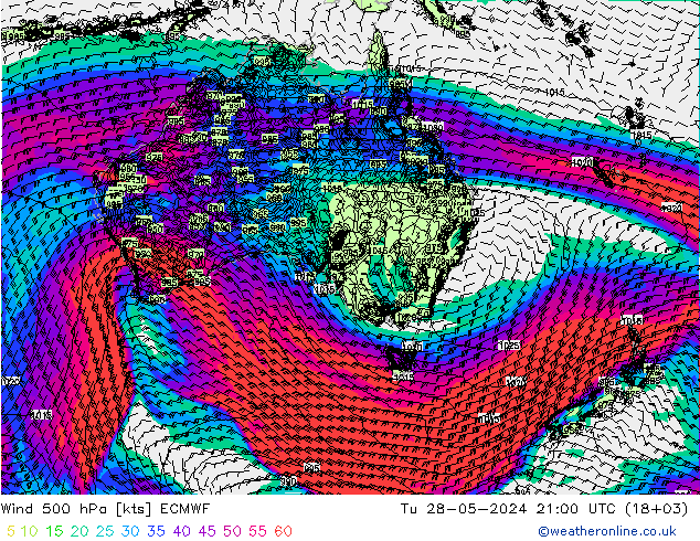 Wind 500 hPa ECMWF Di 28.05.2024 21 UTC