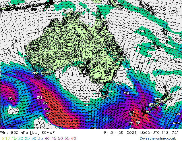 Wind 850 hPa ECMWF Pá 31.05.2024 18 UTC