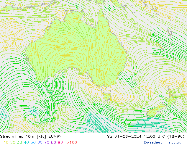 Streamlines 10m ECMWF So 01.06.2024 12 UTC