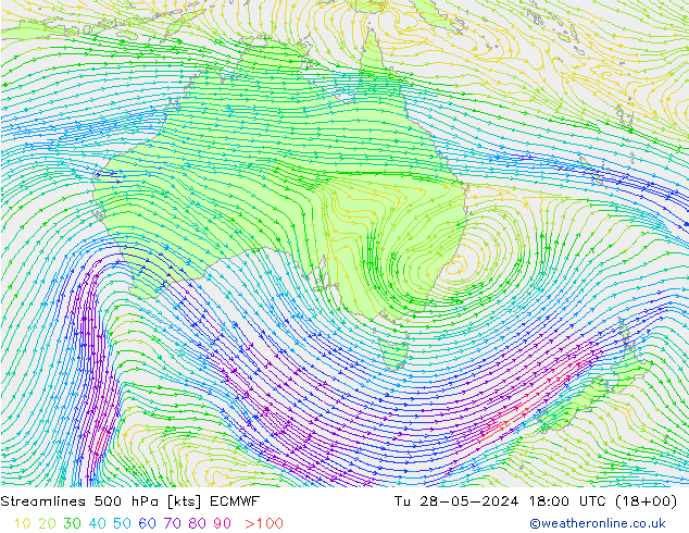 Stroomlijn 500 hPa ECMWF di 28.05.2024 18 UTC