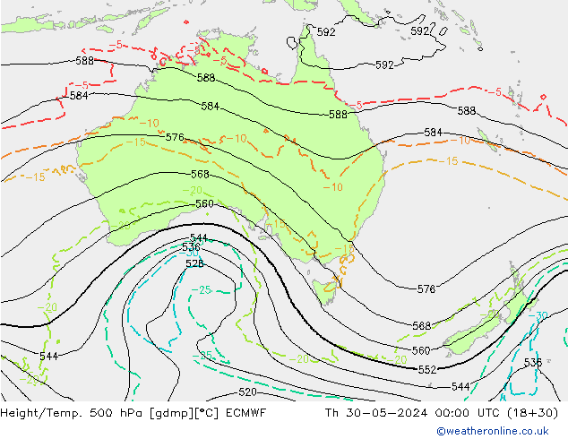 Z500/Rain (+SLP)/Z850 ECMWF Čt 30.05.2024 00 UTC