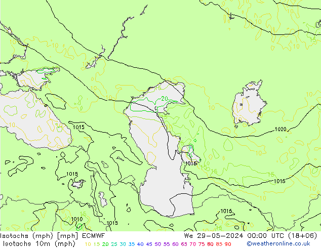 Isotachs (mph) ECMWF ср 29.05.2024 00 UTC