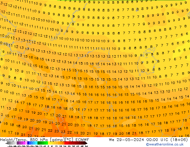 Z500/Yağmur (+YB)/Z850 ECMWF Çar 29.05.2024 00 UTC