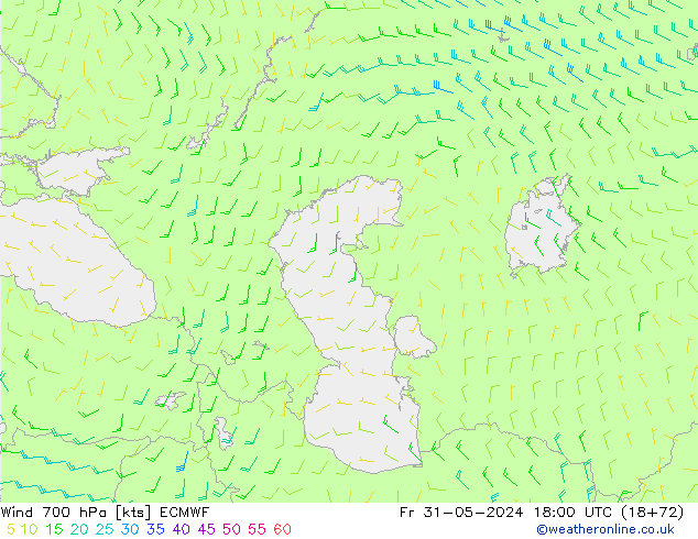 Wind 700 hPa ECMWF Fr 31.05.2024 18 UTC