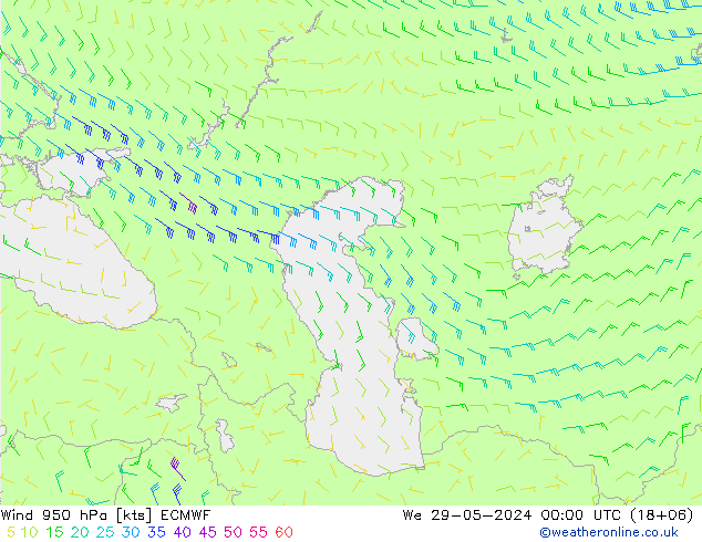 Vent 950 hPa ECMWF mer 29.05.2024 00 UTC