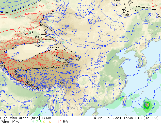 High wind areas ECMWF 星期二 28.05.2024 18 UTC