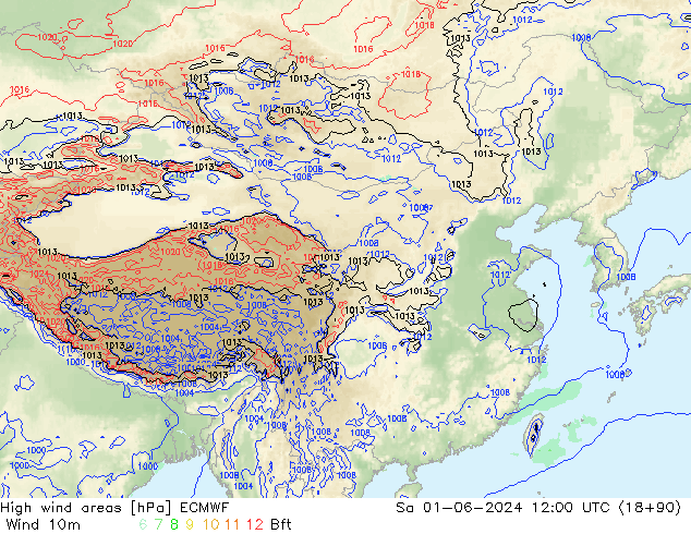 High wind areas ECMWF 星期六 01.06.2024 12 UTC
