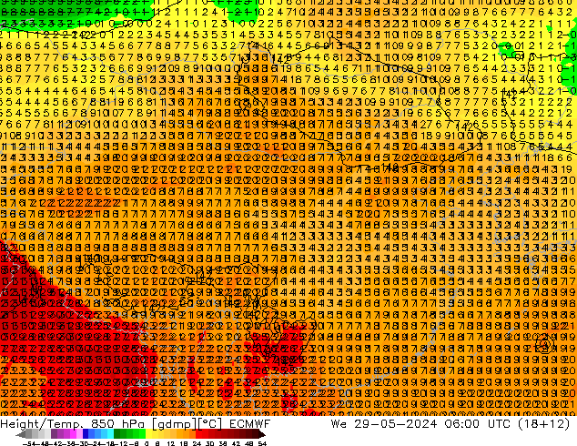 Géop./Temp. 850 hPa ECMWF mer 29.05.2024 06 UTC