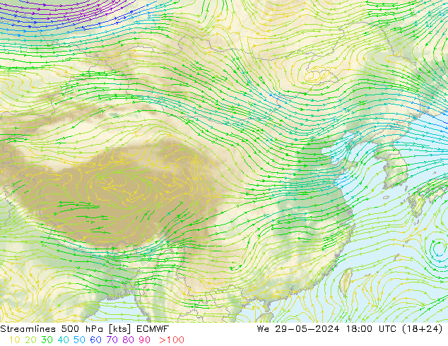 Streamlines 500 hPa ECMWF We 29.05.2024 18 UTC