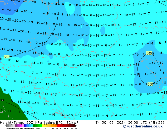 Z500/Rain (+SLP)/Z850 ECMWF Čt 30.05.2024 06 UTC