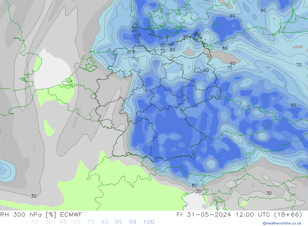 RH 300 hPa ECMWF Fr 31.05.2024 12 UTC