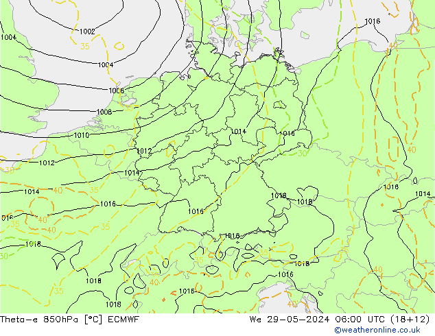 Theta-e 850hPa ECMWF 星期三 29.05.2024 06 UTC