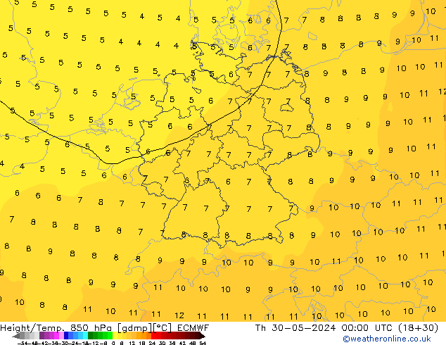 Z500/Rain (+SLP)/Z850 ECMWF Do 30.05.2024 00 UTC