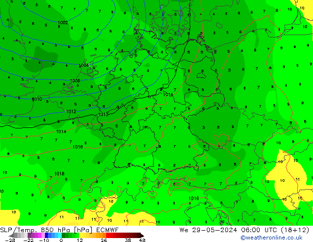 SLP/Temp. 850 hPa ECMWF Qua 29.05.2024 06 UTC