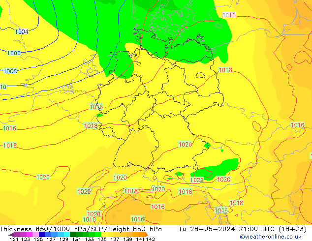 Thck 850-1000 hPa ECMWF Út 28.05.2024 21 UTC