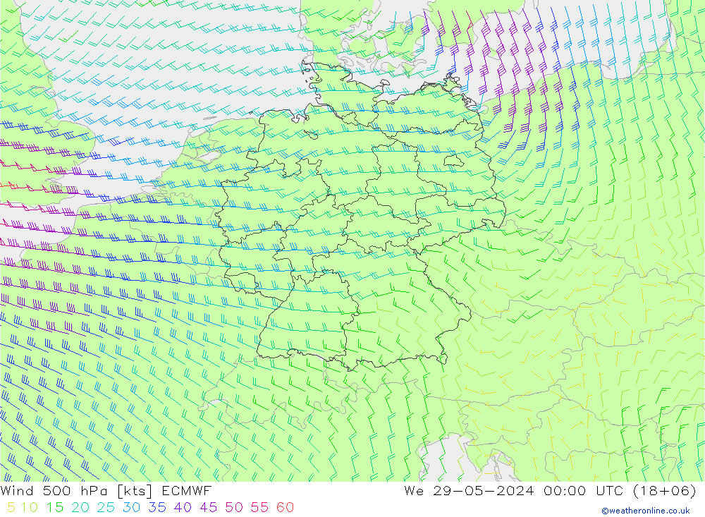 Wind 500 hPa ECMWF We 29.05.2024 00 UTC