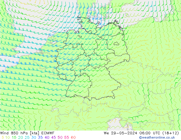 Wind 850 hPa ECMWF Mi 29.05.2024 06 UTC