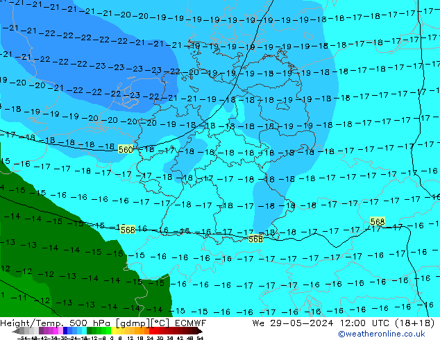 Z500/Rain (+SLP)/Z850 ECMWF Qua 29.05.2024 12 UTC