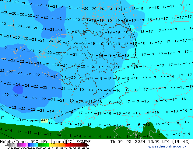 Z500/Rain (+SLP)/Z850 ECMWF jeu 30.05.2024 18 UTC