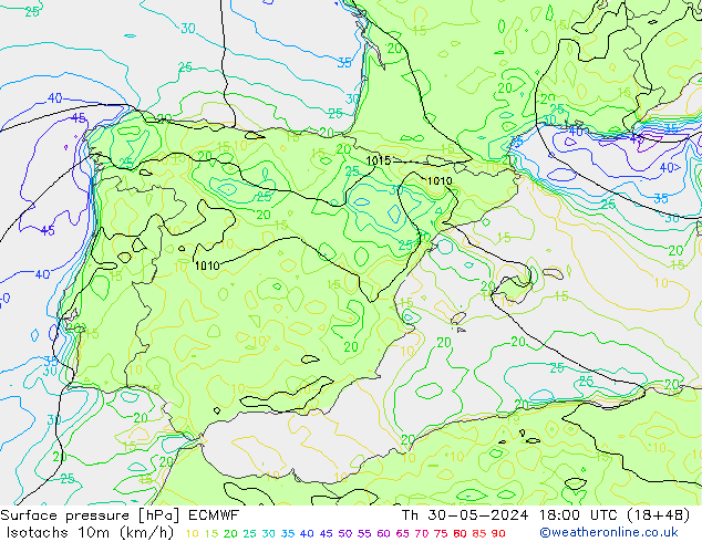Eşrüzgar Hızları (km/sa) ECMWF Per 30.05.2024 18 UTC