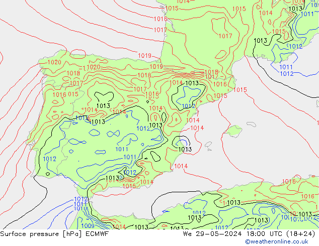 pressão do solo ECMWF Qua 29.05.2024 18 UTC