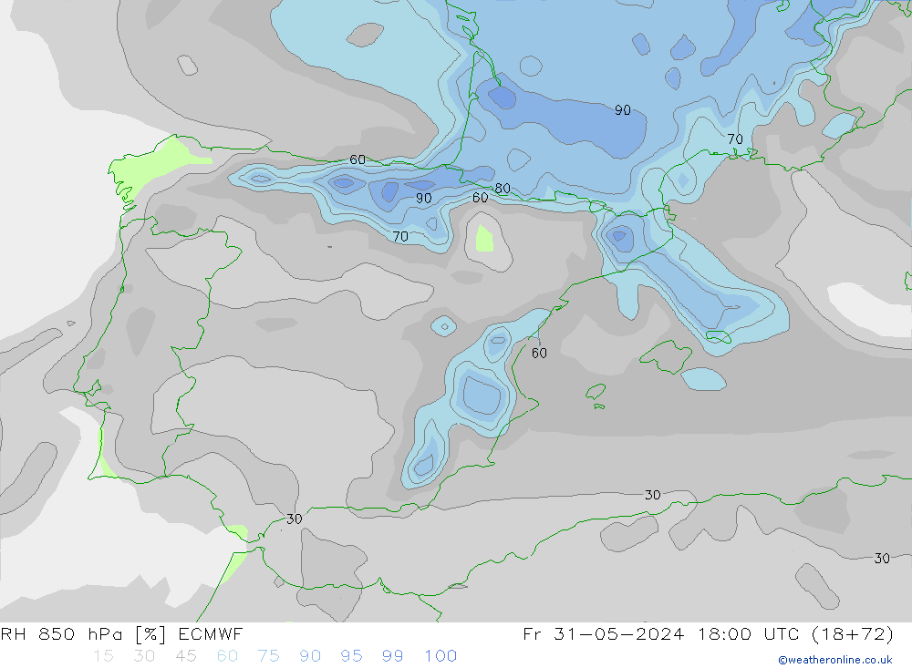 RH 850 hPa ECMWF Fr 31.05.2024 18 UTC