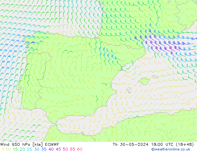 Wind 950 hPa ECMWF Th 30.05.2024 18 UTC