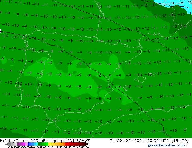 Height/Temp. 500 hPa ECMWF Th 30.05.2024 00 UTC